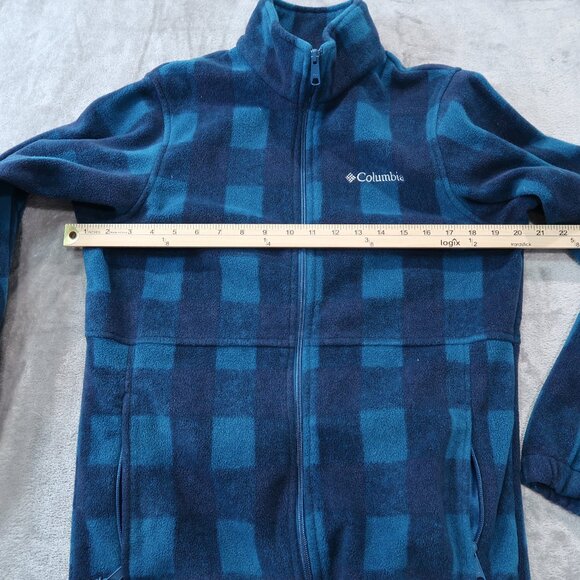 Columbia Mens Fleece Jacket Casual Drawstring Waist Zip Up Checkered Blue - Picture 13 of 16
